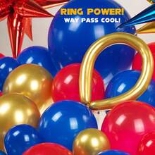 108pcs Red, Blue, Gold Balloon Garland Arch Kit, Chrome Blue Foil Star Burst Balloons, DIY Long Balloons Suitable For Baby Shower, Boy, Girl, Kids, Video Game, Cartoon Hedgehog, Superhero, Gamer Theme Birthday Party Decorations - Blue - View 6