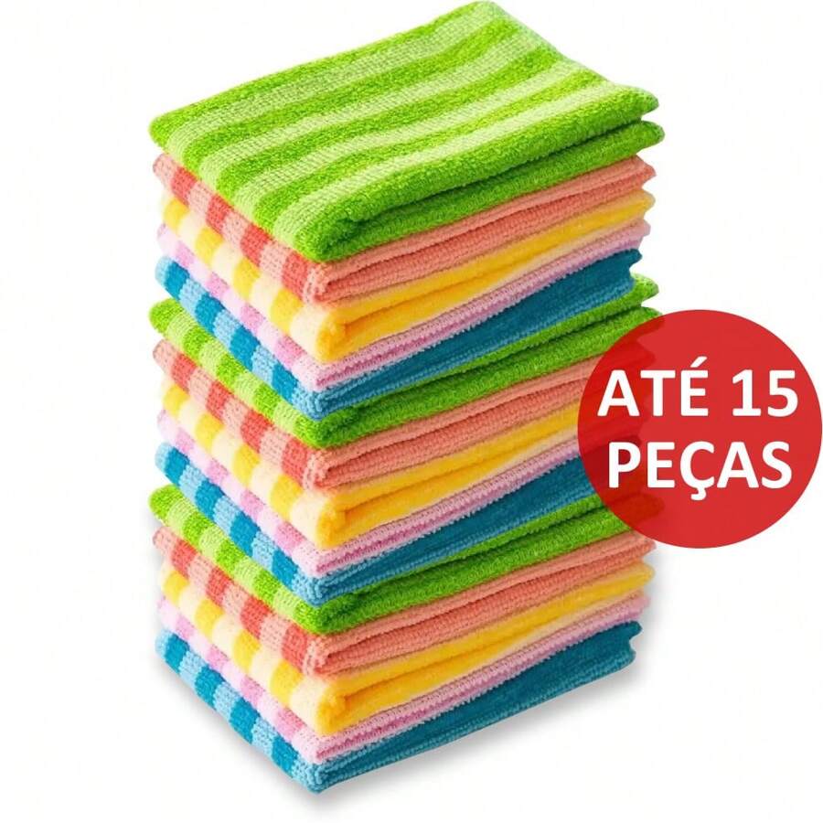 Kit 15 Cleaning Cloths Flannel Microfiber High Absorption Multipurpose 30x30cm Large Model - Multicolor - View 1