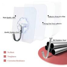 10PCS   Heavy Duty Self-Adhesive Hooks - Up To 50 Lbs (Approximately 22kg ), Transparent, Waterproof, Adhesive Wall Hooks, Suitable For Keys, Bathroom, Shower, Outdoor, Kitchen, Door, Home Renovation, Utility Tools - Random - View 5