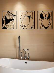 1pc Modern Black Metal Sign - Decorative Bathroom Wall Art, Hanging Iron Sculpture, Wall Mount Design For Home Decor, Unique Gift Idea, Rust-Resistant, Easy To Install