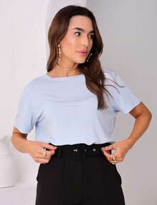 Women's Viscolycra Canoe Neck Blouse - 淺藍色 - 查看 7