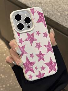 1pc Silver Star Pattern Litchi Texture Anti-Fall Anti-Slip Soft Phone Case Protective Cover Compatible With Apple And Phones Waterproof Shockproof Scratch Resistant