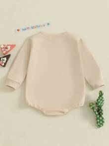 Baby Girl First Birthday Sweatshirt Romper 6-12 Months Long Sleeve Bodysuit Goose/Cowgirl Hat Letter Print Infant Girls Jumpsuit 1st Birthday Outfit 12-18 Months - Apricot - View 2