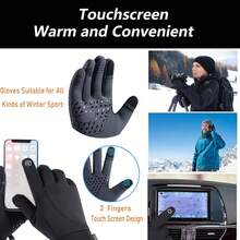 1 Pair Winter Men's Cycling Gloves With Warm Fleece,Touchscreen Outdoor Gloves, Waterproof & Windproof,Anti Slip,For Camping,Hiking