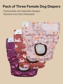 3pcs Reusable & Washable High Quality Dog Diapers, Fashionable Pattern For Small & Medium Dogs, Puppies & Nursing Dogs, Warm Underwear