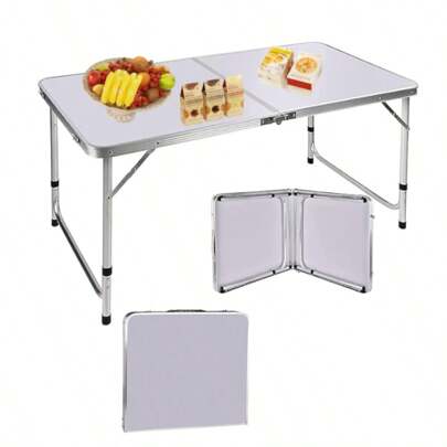 Royalswill Outdoor Camping Table, Suitable For Gardens, Folding Table, Dining Table, 90 Cm, Lightweight Aluminium, Adjustable Height, For Picnics/Camping/Dining, Portable With Handle.