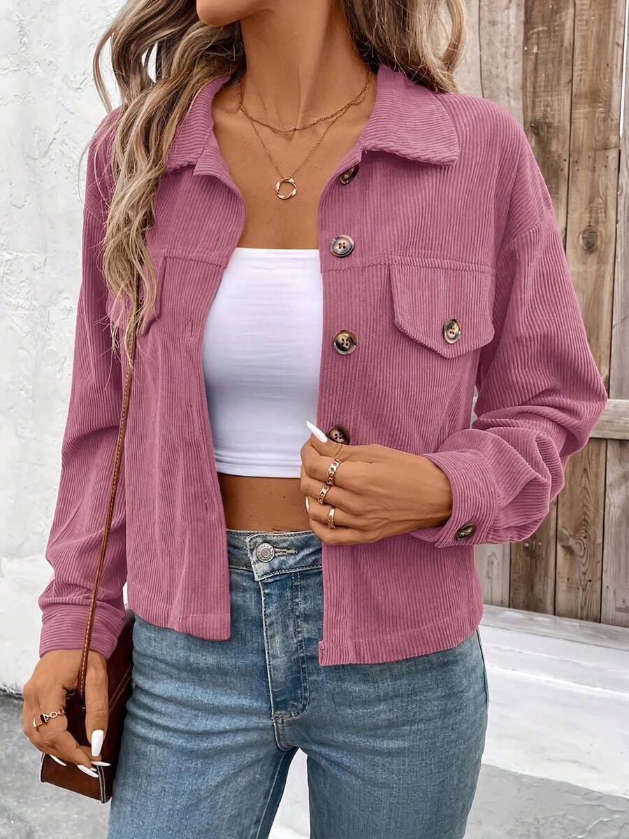 2025 Autumn/Winter Korean-Style Warm And Fashionable Coat, Corduroy Coat That Is Versatile And Suitable For Daily Wear, Elegant Appearance - 粉色 - 查看 1