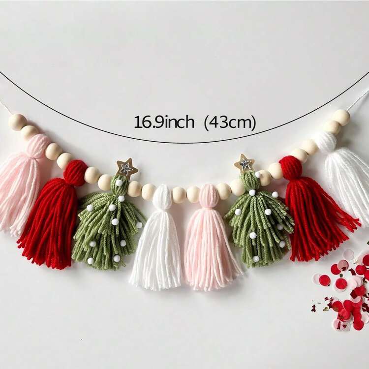 1 件圣诞蓬松流苏花环，粉色、红色、绿色、白色可选，适合圣诞装饰、橱窗展示、房间装饰 - 粉紅綠白 - 查看 3