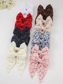 10pcs/Set Girls Floral Embossed Texture Bowknot Hair Clips, Cute Hair Accessories For Daily Use - Multicolor - View 3