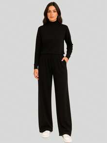 Women's Winter Sets: 2-Piece Set | Warm Fleece Trousers + Cacharrel Turtleneck Long Sleeve Top - 紅色和粉紅色 - 查看 4