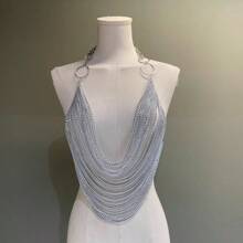 1pc Multi-Layer Chain Tassel Blouse, Fashion Personalized Versatile Street Style Beach Holiday Sexy Party Casual Outfit, Holiday Gift (Handmade With 1-3cm Error)