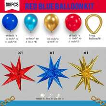 108pcs Red, Blue, Gold Balloon Garland Arch Kit, Chrome Blue Foil Star Burst Balloons, DIY Long Balloons Suitable For Baby Shower, Boy, Girl, Kids, Video Game, Cartoon Hedgehog, Superhero, Gamer Theme Birthday Party Decorations - Blue - View 2