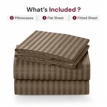 Lux Decor 4 Pc Stripe Bed Sheets High GSM Brushed Microfiber Sheets - Elevate Your Sleep Experience With Deep Pocket Bedding Sheets & Pillowcases-Graduation Gifts, Home Decor, Back-To-School Gift, Valentine's Day Bedroom, Spring Bedding Refresh, Guest Room Essentials, Dorm Room Bedding, Premium Bed Linens, Easy Care Sheets, Hypoallergenic Fabric, Year-Round Comfort, Master Bedroom Update, Matching Bedding Set, Hotel Quality Linens, Everyday Use, Classic Look, Home Basic - 棕色 - 查看 5