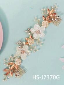 1件优雅双梳发饰头箍，定制双色叶园图案，适合婚礼新娘、成人仪式、和服配饰、情人节配饰