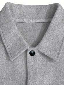 男士绒面抓绒长袖夹克，衬衫领实用夹克，宽松休闲多口袋单排扣夹克 - 淺灰色 - 查看 5