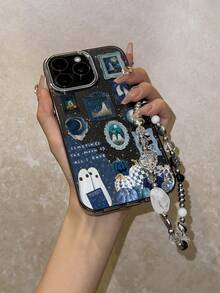 幽灵图案手机壳，可个性化定制，兼容 16 Pro Max、15、14 Plus、13、12、11，保护套 - 電鍍鏡框 黑色閃點 - 查看 6