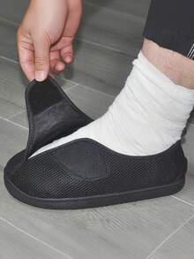 男士宽头鞋，防滑鞋底，越野跑赤足鞋，适合糖尿病引起的足部肿胀、骨科患者、足部水肿、老年人 - 黑色 - 查看 2