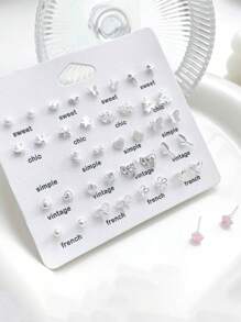 40 件锌合金可爱精致蝴蝶和皇冠耳钉套装，适合女性日常佩戴 - 粉色 - 查看 6