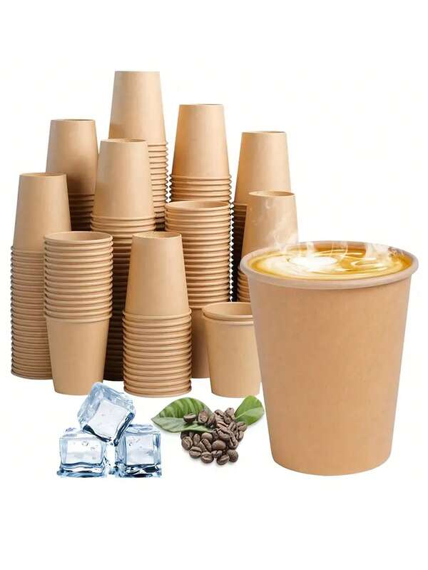 Gobelets en papier brun pour restaurant - Gobelets jetables pour boissons chaudes et froides - Parfaits pour les fêtes, les événements et les petites entreprises - Fournitures de vaisselle durables Thé, ménage et gobelets de boisson commerciaux, voyage, camping, fournitures de fête