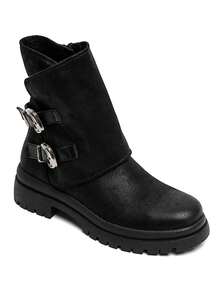 Boots Double Boucle Femme In Suédine – Noir, Marron Et Kaki, Semelle Crantée Fashionable Buckle Outdoor - Black - View 1
