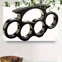 1 件 2D FLAT 'N Metallic Steel Knuckle Duster' 复古墙饰，铁艺，预钻孔，方便悬挂，多用途装饰牌匾和标志，英文文字，家居装饰 - 彩色 - 查看 2