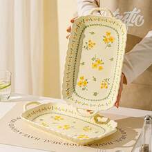 2pcs Set Exquisite Floral Ceramic Plates - Eid Al-Fitr/Eid Al-Adha Supplies, Charming Yellow Flower Design, Perfect For Dining And Decoration - Multicolor - View 21