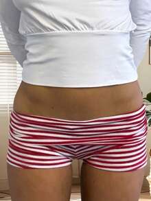 Women Polka Dot Fold Over Shorts Casual Striped Elastic Waist Y2k Lounge Shorts Cute Mini Shorts Pajama Micro Bottoms Summer Sleepwear - 紅色 - 查看 6