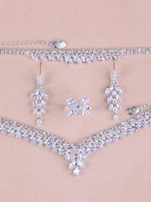 CORUIXI 1 件女士 V 形锆石项链套装，奢华时尚银饰 4 件配饰适合婚礼派对舞会礼物 - 銀色 - 查看 7