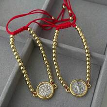 1pc Religious New Product Handwoven Religious Rope Bracelet With Copper Beads & Virgin Mary Charm