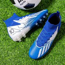 男士足球鞋，女士足球鞋，适用于人造草坪、室内外硬地，高帮尖头设计，适合年轻职业球员训练，专业运动AG/FG钉鞋 - 藍白色 - 查看 5