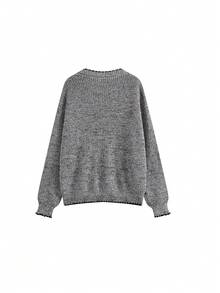 Áo khoác cardigan dệt kim dày dáng rộng cho nữ, áo khoác len dài vừa phải cao cấp thường ngày cho mùa thu/đông - Xám - Xem 6