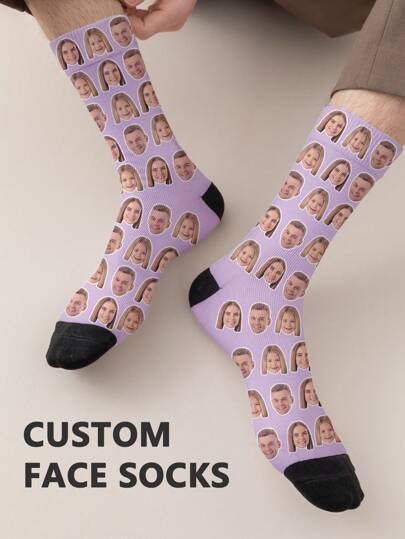 Face Socks 1 Pair Customized Face Men's Mid-Calf Socks, Put Any Face On Socks, Personalized Socks With Photo, Family Photo Socks, Funny Customized Image Couple Socks, Great For Valentine's Day, Birthday Gift, And Other Occasions.,Colorful,Cute,Adorable,Contracted,Funny,Custom,Unique,Customized,Personalized,Ideal Gifts For Him,Ideal Gifts For Her,Boyfriend,Girlfriend,Family,Friends,Grandparents,Her, Fall