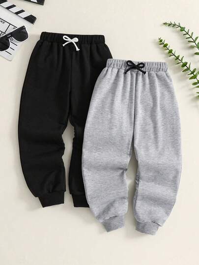 2pcs/Set Toddler Boys' Elastic Waist Drawstring Jogger Pants