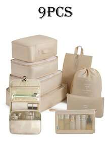 9件套大容量旅行收纳袋，多用途衣物及个人护理用品分类收纳袋，超强收纳能力，节省空间，防尘收纳袋，轻便旅行打包袋，易于打包携带