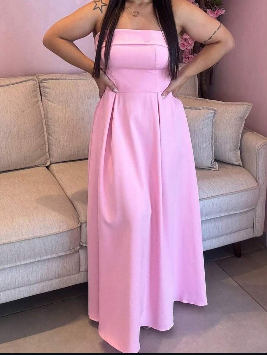 Elegant Long Tailored Dress - Pink - View 1