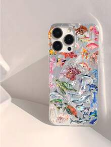 1pc Minimalist Fish Pattern Waterproof, Fingerprint-Proof, Scratch-Resistant Transparent IMD Soft Glossy Smooth Phone Case Compatible With Apple 16/16 PLUS/16 PRO/16 PRO MAX Shockproof Anti-Fall - Multicolor - View 3
