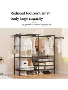1pc New Multi-Function Coat Rack, Home Bedroom Floor Standing Clothes Hanger, Simple Clothes Storage Rack - Multicolor - View 6
