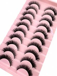 10pairs 5d Mink Fur False Eyelashes,Crossed & Voluminous Natural And Dramatic Lashes - Black - View 3