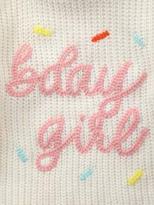 Infant Solid Color Long Sleeve Comfortable Knit Crew Neck Sweater, "BDAY GIFT" Embroidered Birthday Sweater, Soft And Cozy Fabric, Suitable For Casual Wear, Layering Or Parties - Beige - View 3