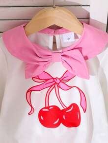 Conjunto de 2 Peças Blusa de Manga Longa Elegante com Gola e Saia para Meninas