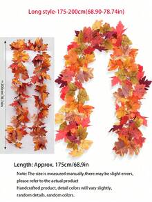175cm/100cm-Artificial Maple Leaf Vine Halloween Autumn Color Pendant Thanksgiving Decoration Home Wall Hanging Artificial Maple Leaf, Artificial Autumn Maple Leaf Wreath Home Autumn Decoration Autumn Leaf Wreath Cape Autumn Wreath Thanksgiving Fireplace Table Party Porch Decoration,Fake Plants - Multicolor - View 3