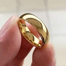 Elegantly Designed 6Mm Curved Titanium Stainless Steel Classic Golden Wedding Ring, 24K Gold-Plated, Suitable For All Seasons, Daily Wear, And Gift Giving Occasions, Suitable For Both Men And Women - 金色 - 查看 1