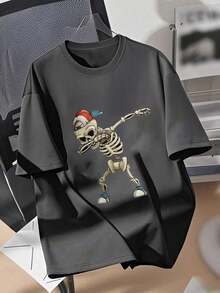 青少年男孩骷髅图案印花短袖 T 恤，设计独特的优质青少年服装