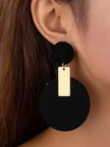 1 Pair Geometric Circle, Square, Triangle Metal Dangle Earrings, Classic European & American Fashion Jewelry