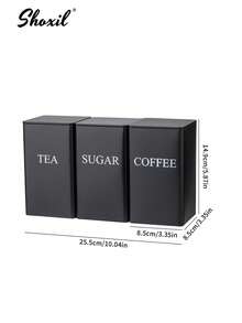 shoxil 三件套厨房储物罐，咖啡茶糖罐套装，白色/黑色带盖储物罐，配竹勺，复古金属密封盖储物罐套装，适用于存放咖啡、茶、糖等食品，厨房收纳，餐厅、客厅、茶室皆宜，馈赠亲友佳品 - 彩色 - 查看 15
