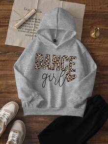 1pc Tween Girl Casual Graphic Print Pullover Sweatshirt, Warm Thermal Lined, Suitable For Valentine's Day, Autumn/Winter - Grey - View 2