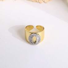 1 Pc New Arrival Two Tone Pave Initial Letter Ring Vintage Style Adjustable Open Metal Rings - Letter Type - View 13