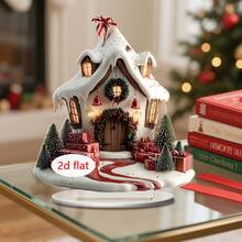 1/4pcs Christmas Cottage Desktop Decoration Ornaments, 2D Acrylic Christmas Party Supplies, Christmas Tree Cottage And Gift Design, Living Room Bedroom Home Decoration, Office Desktop Decoration, Christmas Gift - Multicolor - View 3