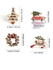 2-6pcs Christmas Napkin Rings Set, Deer, Christmas Tree, Vintage Gold Wreath, Candy Cane, Christmas Table Decor Napkin Holders, Christmas Party Napkin Rings - Multicolor - View 6