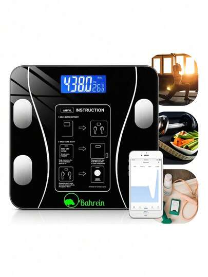 Balança Digital Bioimpedância Bluetooth Corporal aparelho Capacidade máxima de 180kg app gratuito para Android e para IOS - Cor Preto Marca Bahrein